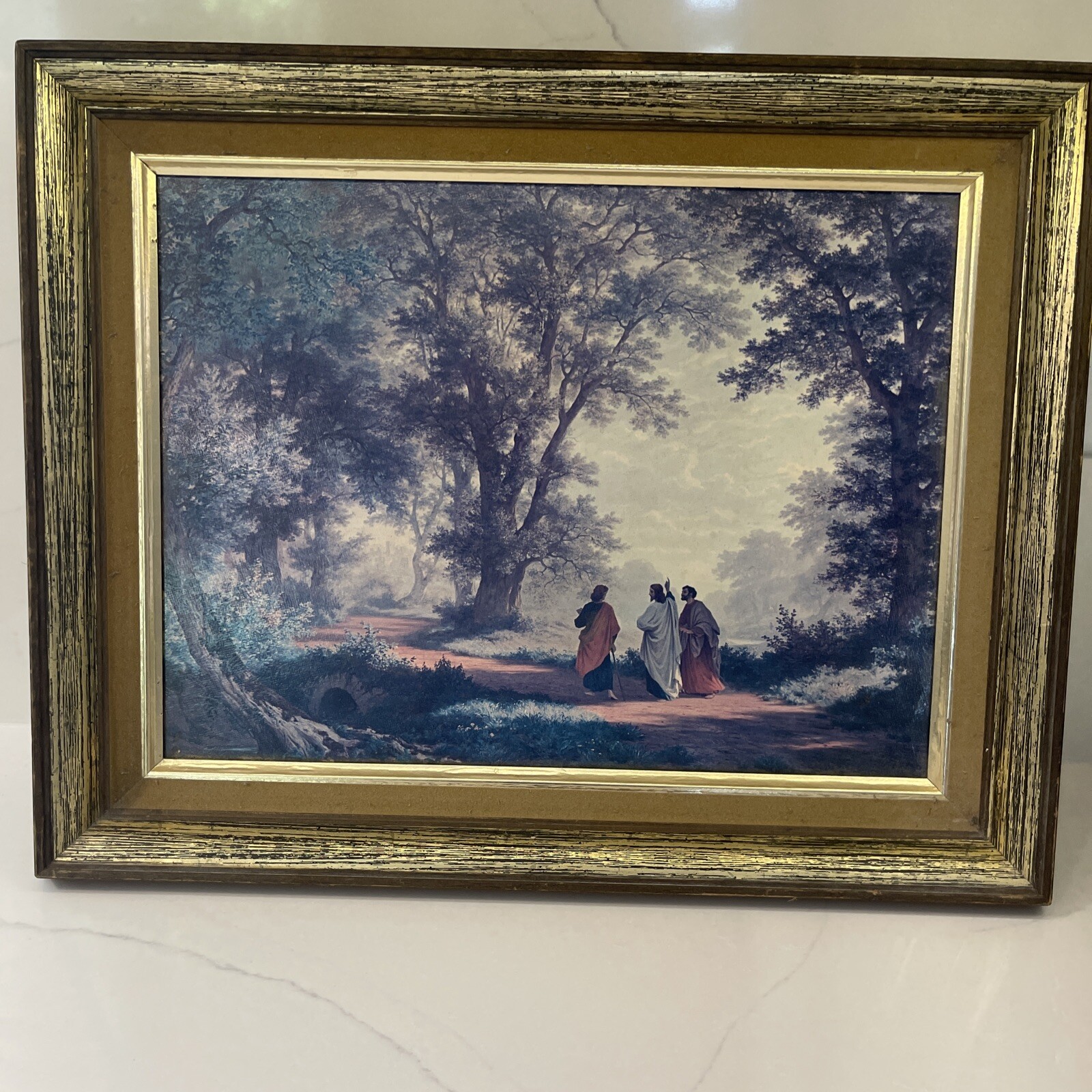 Vintage Robert Zund WAY TO EMMAUS 16x20 on board Jesus Walking Road