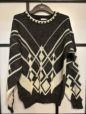 Vintage 90s Robert Bruce Patterned Geometric Sweater Mens Medium Navy Blue White