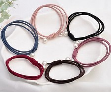 10pcs Mixed Color Triple Knotted with Pearl Hair Ties Rope Elastic Rubber Bands