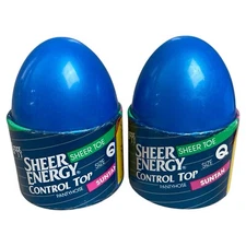 2 VTG  Leggs Egg Sheer Energy  Control Top Sheer Toe Suntan  Size Q Pantyhouse