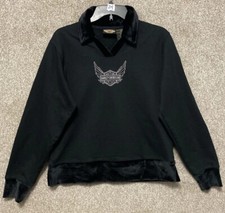 Vintage Harley Davidson Womens Small Sweatshirt Black Velvet Trim Studded Wings