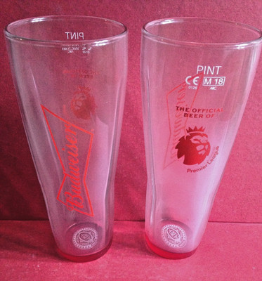 NEU Paar 2 Budweiser Pint Gläser Glas CE Emaille nukleiert kostenloser UK-Versand