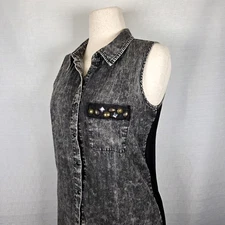 BKE Buckle Black Acid Wash Vest Women's M Mesh Back Grunge Punk Rock Goth