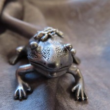 Quirky frog necklace and earrings in frog jewelry box, pewter-tone