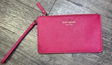 NWOT Kate Spade Saffiano Leather Medium Zip Wristlet Wallet Pouch Hot Pink