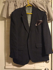 Stafford 44R Mens Navy Blue Blazer Sport Coat Gold Buttons Wool Blend