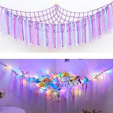Stuffed Animal Net Stuffed Animal Storage Hammock with LED Lights Purple1