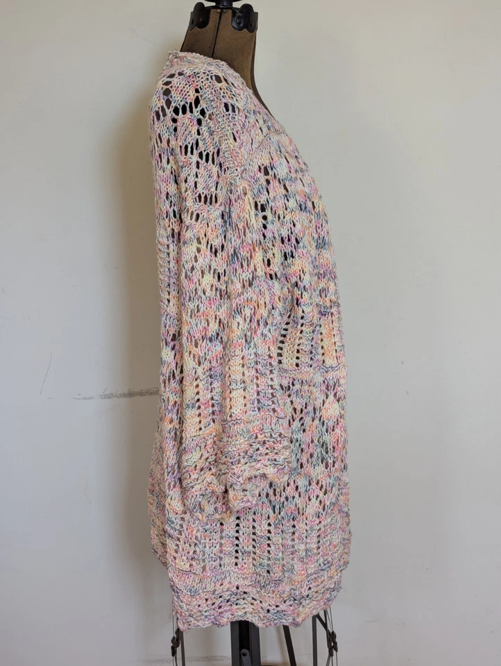 Cárdigan Bethany Mota Mujer Arco Iris Crochete Talla L Pastel Largo Boho Cottage Foto 4 de 4