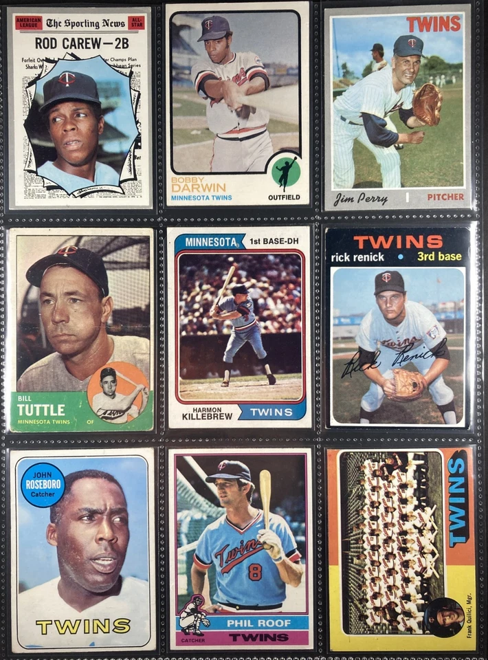 36 张卡套装老式明尼苏达双色。 9张名人堂卡。 Mult Killer/Carew. 粘合剂 — 第 2/4 张图片