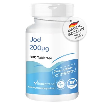 Jod 200μg   300 Tabletten - für Schilddrüse, Haut - vegan | Vitamintrend