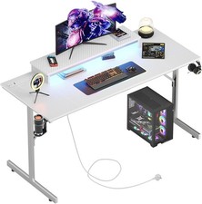 Image of Bestier 131.6CM Gaming Desk with LED Lights, Power Outlets & Cup Holder