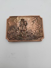 Vintage Tall In The Saddle Cowboy Copper Tone Western Horse Belt Buckle