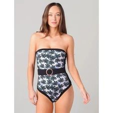 Alexandra Miro One-Piece Swimsuit Whitney Black Green Belted Strapless Sz M