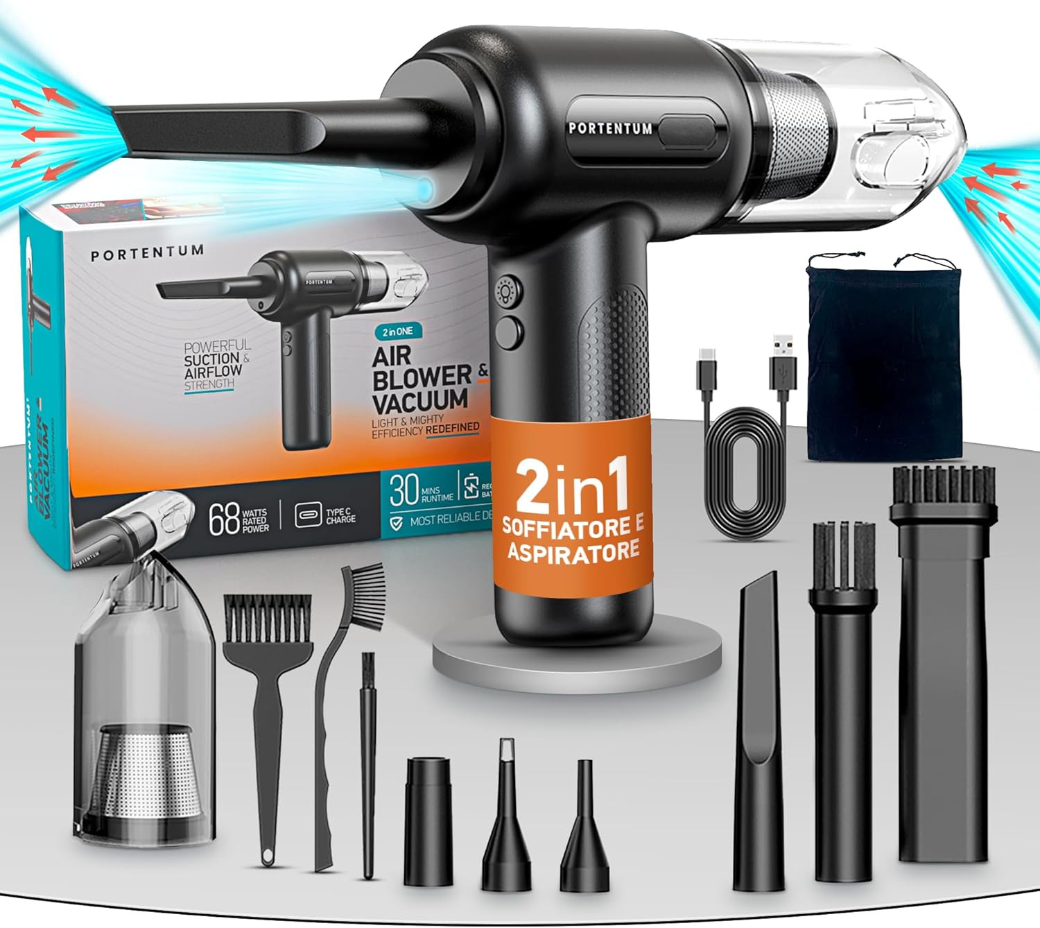 Mini Aspiratore 2 in 1 Professionale - Aria Compressa e Luce LED
