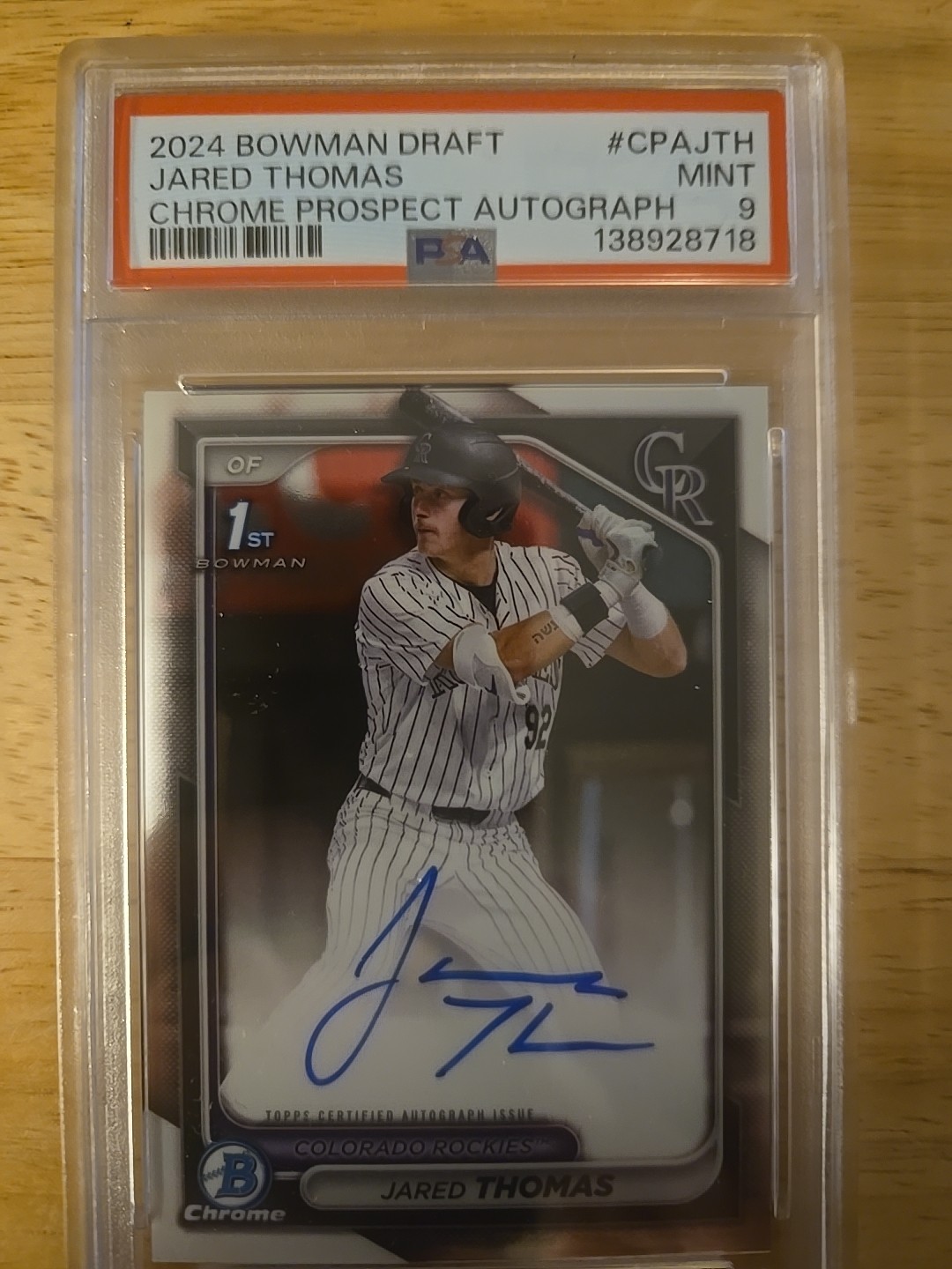 2024 Bowman Draft Jared Thomas Chrome Prospect Autograph #CPAJTH Gem Mint 9