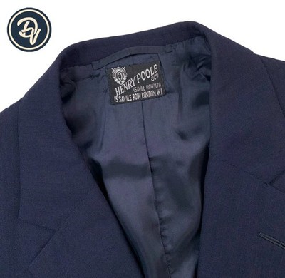 Bespoke 46 L Henry Poole & Co Savile Row Navy Hopsack Knit Gold Button Blazer