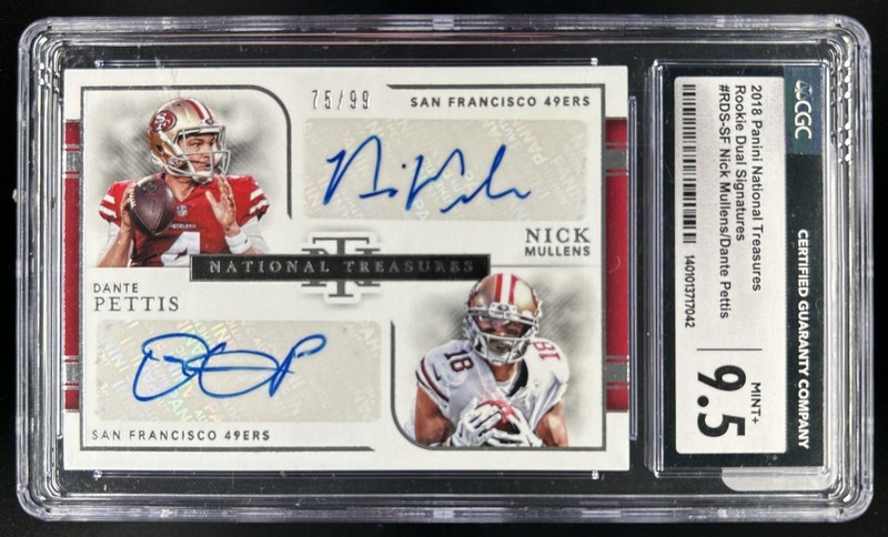 2018 National Treasures Dante Pettis Nick Mullens Rookie Auto #/99 CGC 9.5 10