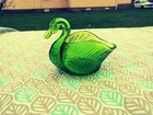 VINTAGE FENTON OR Smith Glass  Green  Open Back Swan Trinket Dish