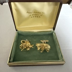 Authentic Vtg Foster Jewelry NYSE Bull & Bear Gold-Plated Cufflinks Wall Street Finance