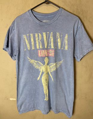 NIRVANA In Utero Live 93 Tour Dates & Art Grunge Tee Acid Wash Blue SZ M