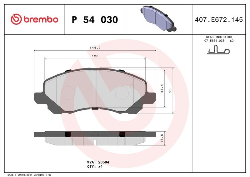 Brembo Brake Pads Set Front P54030 05191217AA 068035576AA 068035576AB 4313429