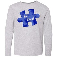 Inktastic Autism Awareness Be Kind Dark Blue Puzzle Youth Long Sleeve T-Shirt