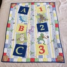 Vtg Nursery Quilt Wall Hanging ABC 123 Animals Kids Storybook Learning Decor