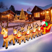 14 Ft Christmas Inflatable Santa Sleigh 9 Reindeer LED Outdoor Holiday Yard Deco
