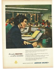 1950 American Airlines Vintage Print Ad Flight Reservations Headset Rotary Phone