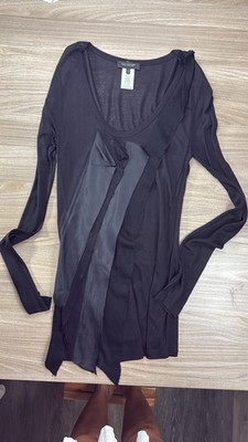 MM Couture Miss Me Women's Black Rayon Silk V-Neck Ruffle Tunic Top Size M