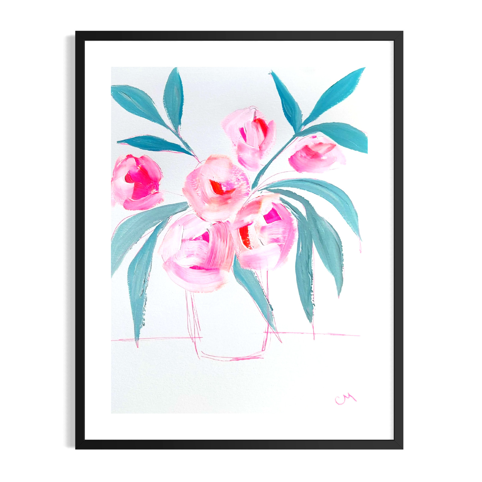 Original Abstract Flowers 9x12 Botanical Painting Acrylic Pi
