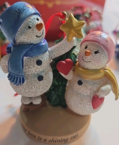 Vintage Lot Couple Michael Sue Ann Personalized Snowman Ornaments Hallmark Keeps - Afbeelding 11 van 11