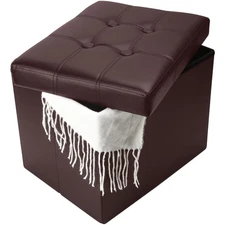 Faux Leather Storage Ottoman Foldable Multi Purpose Foot Stool Coffee Table
