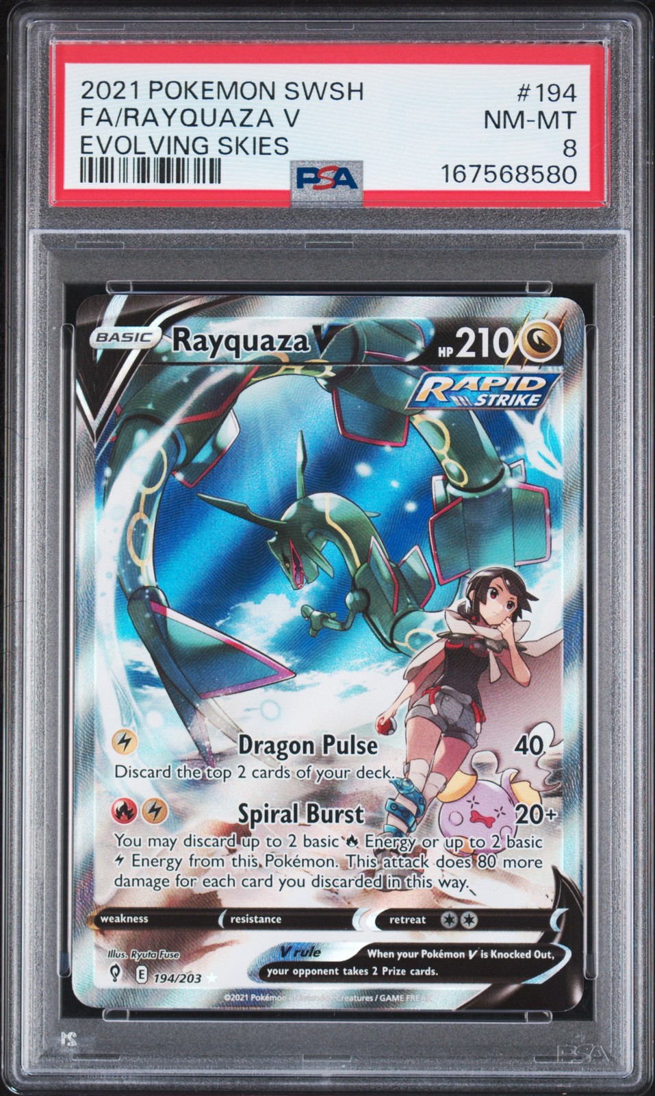2021 POKEMON SWORD & SHIELD EVOLVING SKIES #194 FULL ART/RAYQUAZA V PSA 8