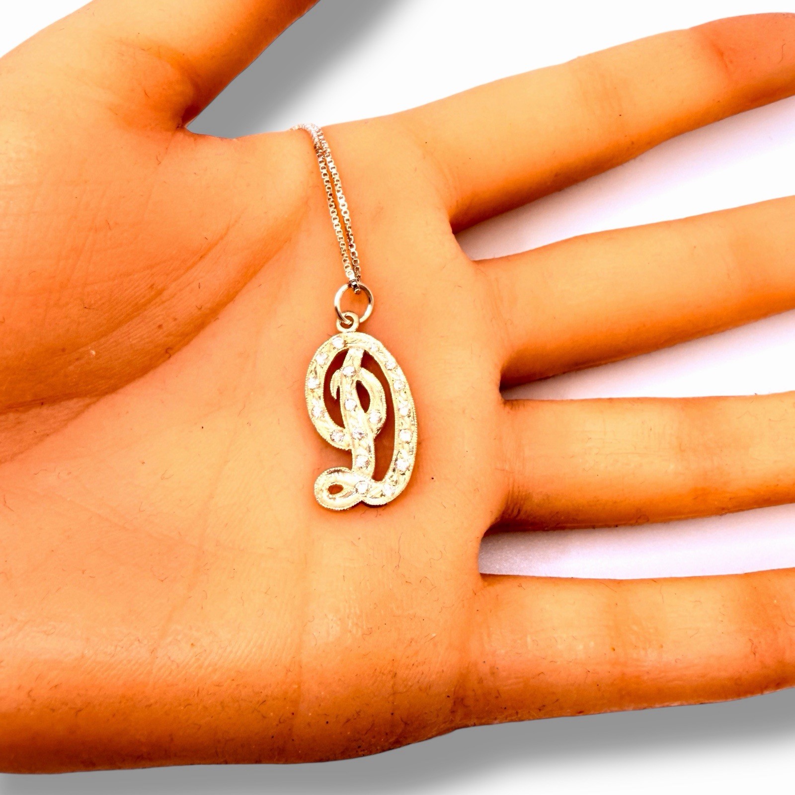925 Sterling Silver CZ Script Initial Letter D Pe… - image 5