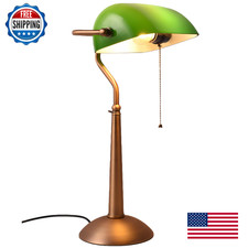 Cosylux Tall Bankers Lamp Vintage Sleek Green Glass Table Lamp Pull Switch