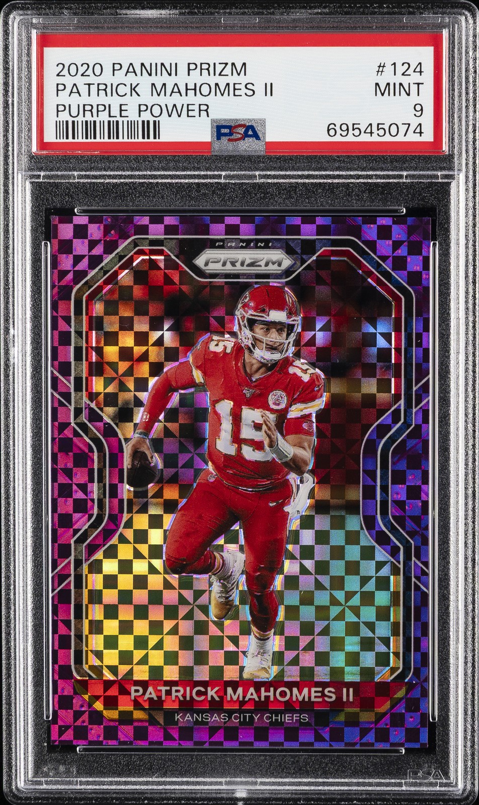 2020 PANINI PRIZM PURPLE POWER #124 PATRICK MAHOMES II 40/49 PSA 9