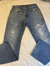 Cremieux Bootcut Jeans Men's 34x34 Blue Distressed Denim Medium Wash Casual