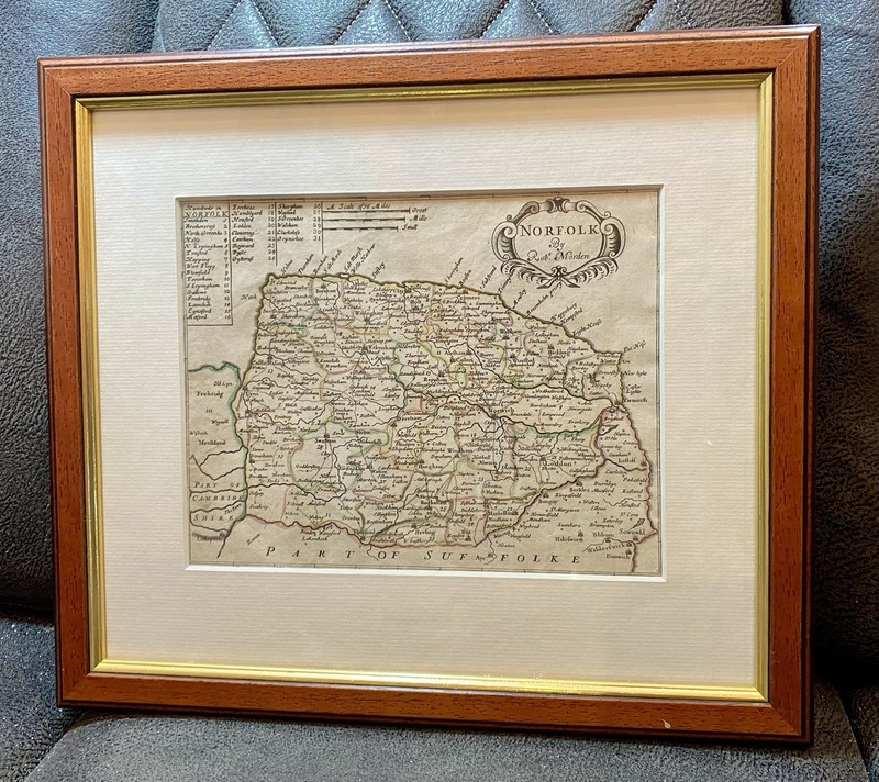 Vintage Norfolk UK Map Robert Rob Morden Professionally Framed Antique
