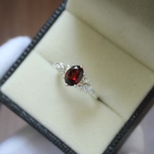 Garnet Red Ring Natural Gemstone Oval Cut 925 Sterling Silver