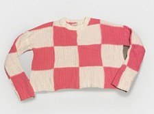 Moon And Madison Pink Check Cropped Sweater