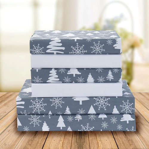 Elegant Comfort Holiday Printed 4-Piece Sheet Set, Twin XL, Christmas Tree