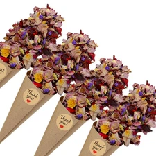30 Pcs Dried Flower Confetti Cones with Dried Rose Petals & Sticker Purple
