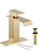 Gold Waterfall Bathroom Sink Faucet, Brushed Gold Finish, Single Handle