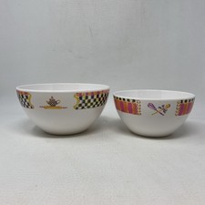 Mackenzie Childs Melamine Bowls Set of 2 Teapot And Kitchen Utensils Theme