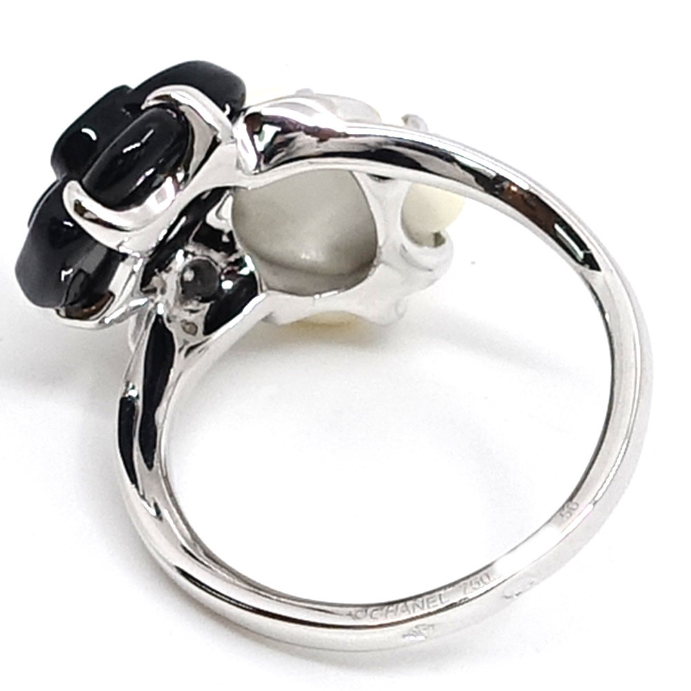 CHANEL camellia Ring diamond onyx white agate K18 WG US#8.5