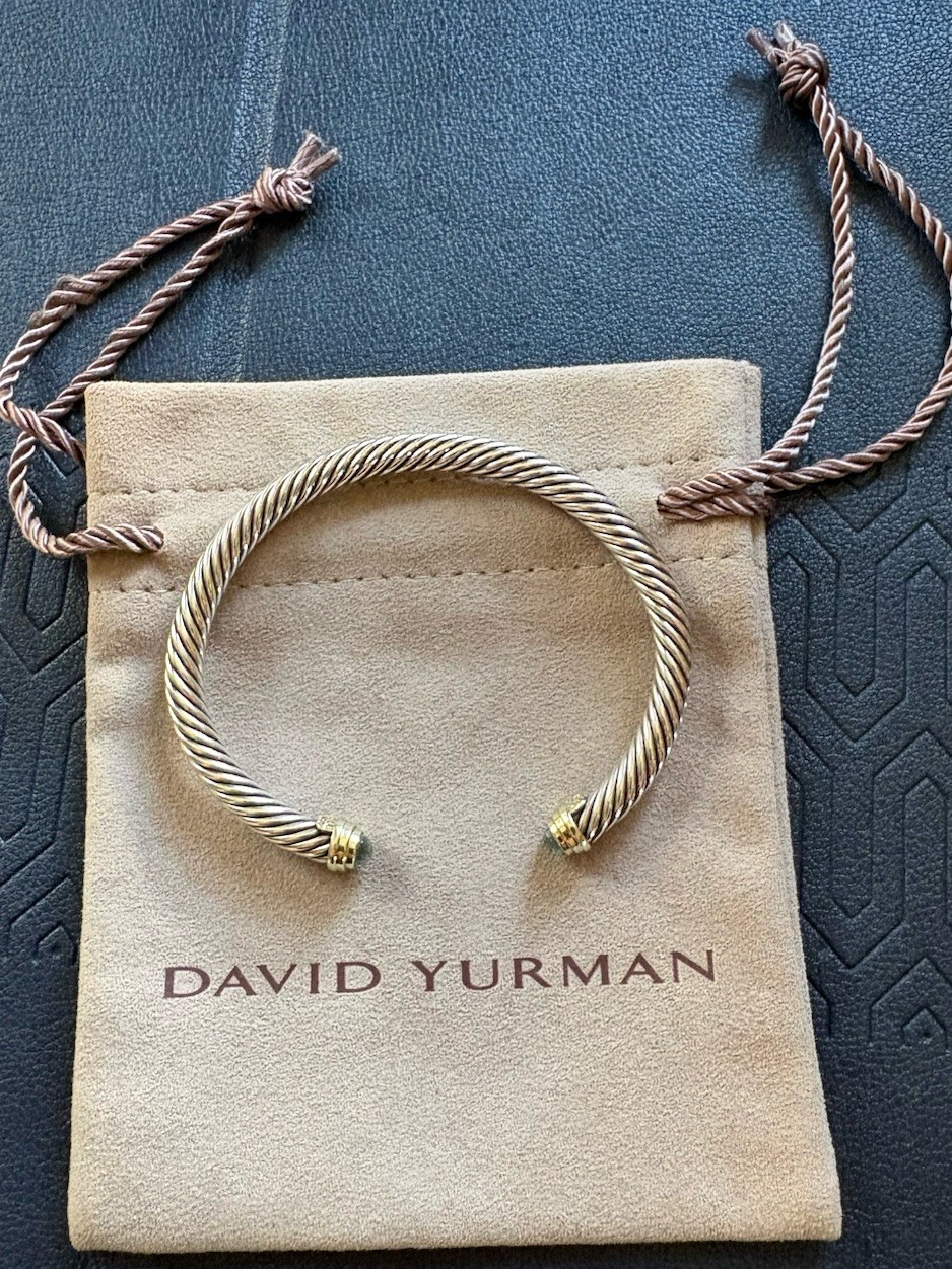 David 5mm Cable Sterling Silver, Blue Topaz and 14K Yellow Gold Bracelet