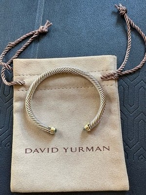 David Yurman 5mm Cable Sterling Silver, Blue Topaz and 14K Yellow Gold Bracelet