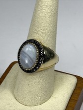 925 Sterling Silver Mother of Pearl/Quartz marcasite Ring Size 9