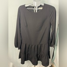 MOLLY BRACKEN Crewneck Long Puff Sleeve Black Mini Dress Medium